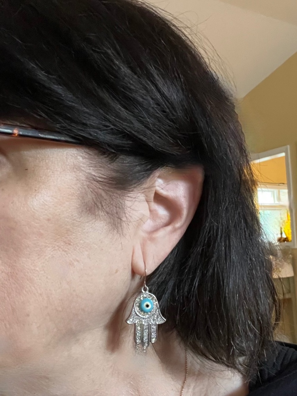 Hamsa Silver Evil Eye Earrings Cubic Zirconia Sterling Silver Fish Hook Back NWT - Picture 5 of 6